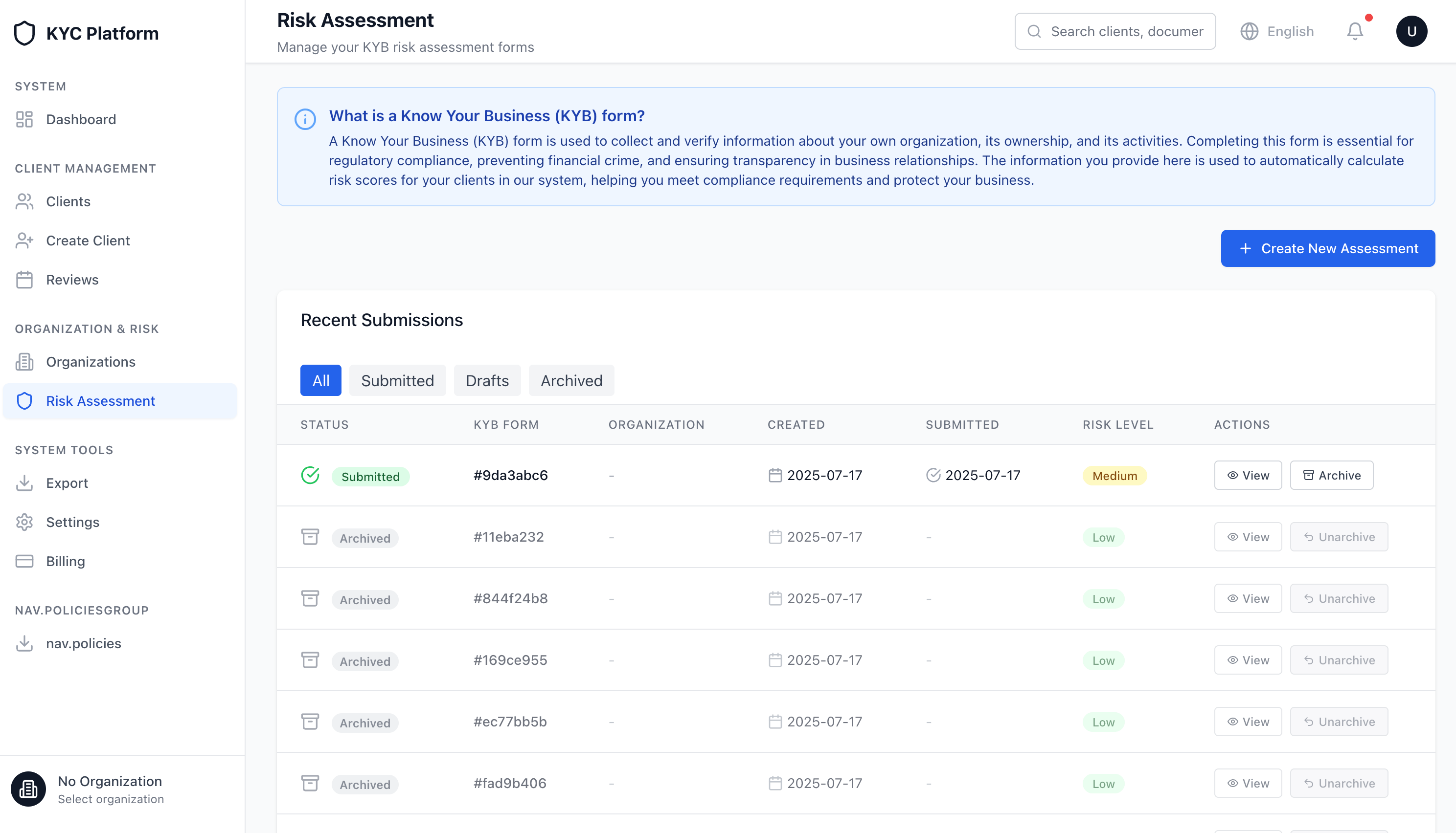 Qapla KYC Platform Interface